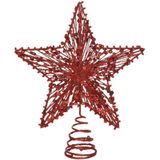 Kunststof ster piek/kerstboom topper rood 22 cm