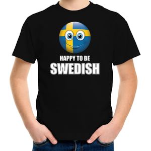 Happy to be Swedish landen shirt zwart voor kinderen met emoticon