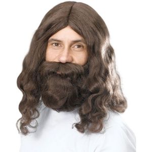 Jezus pruik met baard bruin