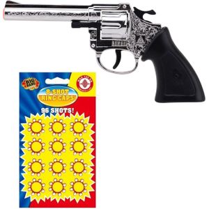 Cowboy verkleed speelgoed revolver/pistool kunststof 8 schots met plaffertjes