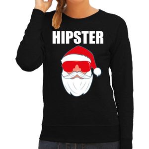 Zwarte Kersttrui / Kerstkleding Hipster voor dames met Kerstman met zonnebril