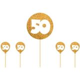 5x stuks Cocktailprikkers 50 jaar thema goud