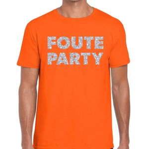 Foute party zilveren letters fun t-shirt oranje voor heren