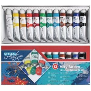 Toppoint acrylverf voor kinderen - 12x kleuren - 12 ml tubes - schilderen
