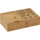 Make-up organizer 11 vakken met spiegel 24,5 x 8 cm van bamboe - Nagellak houder - Make-up houder - Organizers