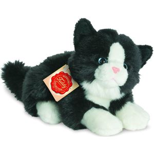 Hermann Teddy Knuffeldier kat/poes - zachte pluche stof - premium kwaliteit knuffels - zwart/wit - 20 cm