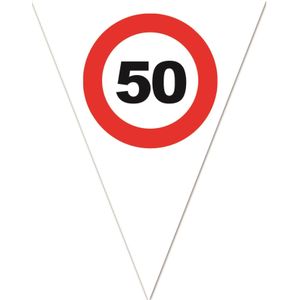 5x stuks leeftijd verjaardag vlaggenlijn met 50 jaar stopbord opdruk 5 meter