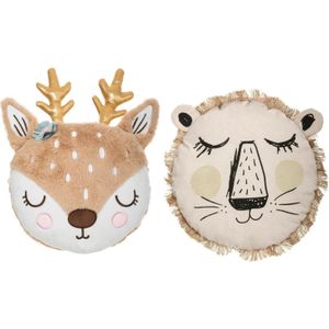 Dieren sierkussen set kinderkamer - hert/leeuw - 31/38 cm - polyester