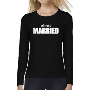 Dames fun t-shirt long sleeve Almost Married vrijgezellen feest kleding zwart