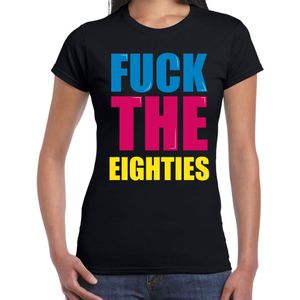 Fuck the eighties fun t-shirt zwart voor dames
