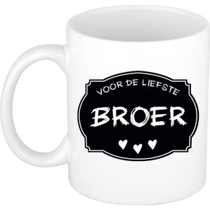 Bellatio Decorations Liefste broer verjaardag cadeau mok - zwart krijtbord - 300 ml - Keramiek - broer/zussen dag