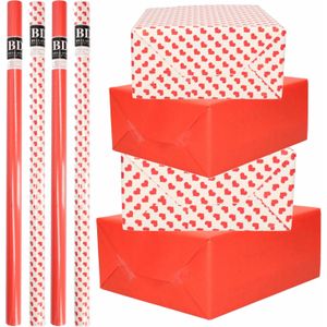 8x Rollen kraft inpakpapier pakket rood/wit met hartjes - liefde/Valentijn 200 x 70 cm