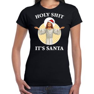Zwart Kerstshirt / Kerstkleding Holy shit its Santa voor dames