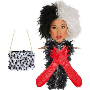 Cruel lady verkleed accessoire set - 4-delig - dalmatier schurk - Pruik en accessoires