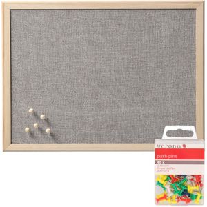 Prikbord incl. 40x punaises gekleurd - 30 x 40 cm - grijs - textiel