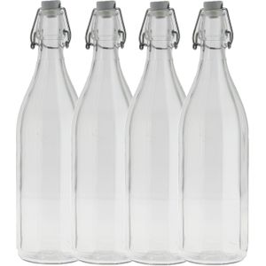 5x Stuks glazen fles transparant met beugeldop 1000 ml