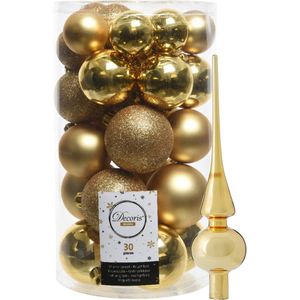 Decoris kerstballen 30x stuks - goud 4/5/6 cm kunststof mat/glans/glitter mix en piek