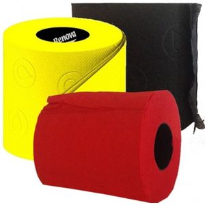 3x Rol gekleurd toiletpapier zwart/geel/rood