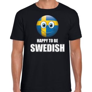 Happy to be Swedish landen shirt zwart voor heren met emoticon