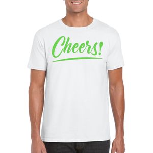 Bellatio Decorations Verkleed T-shirt voor heren - cheers - wit - groene glitter - carnaval