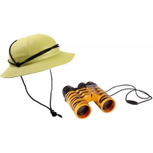 Kinder verkleedkleding set safari - 1x tropenhelm en 1x verrekijker