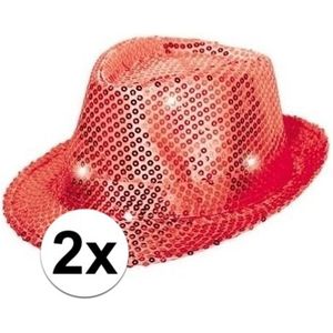 2x Glitter hoeden rood met LED verlichting
