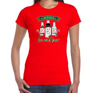 Bellatio Decorations fout kersttrui t-shirt dames - IJskoud bier - rood - Christmas beer