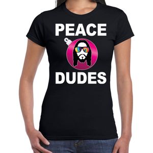 Zwarte Kerstshirt / Kerstkleding peace dudes voor dames met social media kerstbal