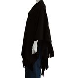 Luxe omslagdoek/poncho - zwart - 180 x 140 cm - fleece - Dameskleding accessoires