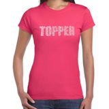Glitter t-shirt roze Topper rhinestones steentjes voor dames - Glitter shirt/ outfit