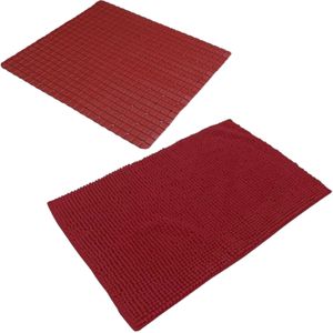 Urban Living Douche anti-slip en droogloop mat/tapijt - badkamer set - rubber/polyester - donkerrood