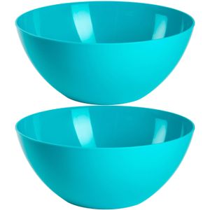 Plasticforte Serveerschaal/saladeschaal - 2x stuks - D26 x H12 cm - kunststof - blauw