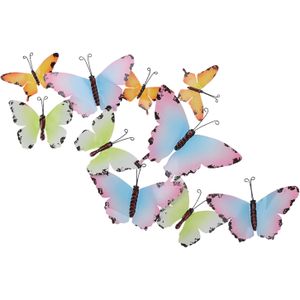 Pro Garden tuin wanddecoratie vlinders - metaal - groen - 66 x 38 cm