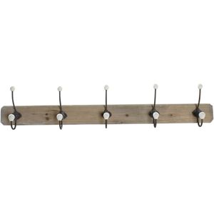 Items Kapstok rek voor wand/muur - lichtbruin - 5x dubbele ophanghaken - Hout/metaal - 95 x 20 cm