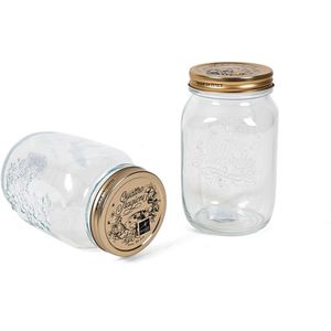 2x transparante bewaarbussen met schroefdop van glas 1 liter