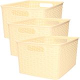 Plasticforte Opbergmand - 3x - Kastmand - rotan kunststof - beige/geel - 18 Liter - 29 x 39 x 20 cm