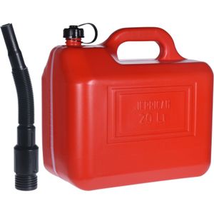 Jerrycan/benzinetank - 20 liter - rood - kunststof - met lange schenktuit