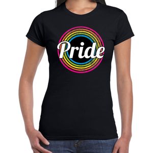 Pride regenboog cirkel / LHBT t-shirt zwart voor dames