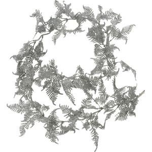 Christmas Decoration lichtsnoer/slinger - met bladeren - zilver - 150 cm