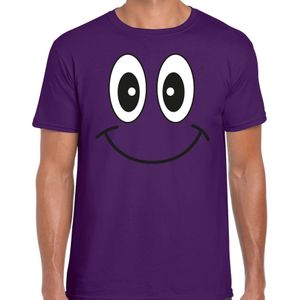 Bellatio Decorations Verkleed T-shirt voor heren - smiley - paars - carnaval - feestkleding