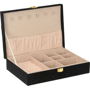 Luxe sieradenbox/juwelendoos zwart fluweel 28 x 19 x 7 cm