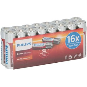 Set van 16 Philips AA batterijen LR6 1.5 volt
