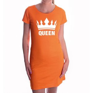Oranje Koningsdag jurkje Queen met kroon voor dames