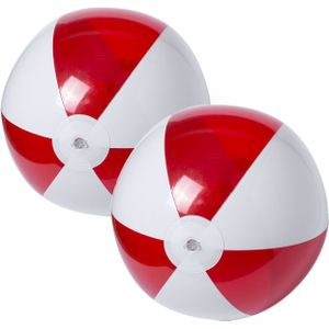 2x stuks opblaasbare strandballen plastic rood/wit 28 cm