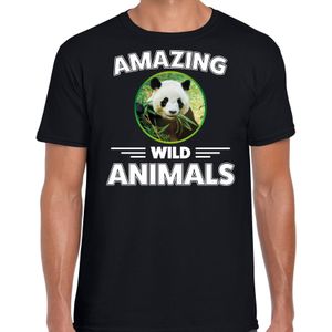 T-shirt pandaberen amazing wild animals / dieren zwart voor heren