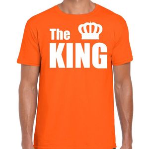 The king fun t-shirt oranje met witte tekst en witte kroon voor heren Koningsdag / Holland