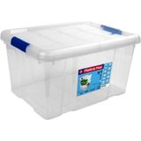 6x Opbergboxen/opbergdozen met deksel 16 liter kunststof transparant/blauw - 39 x 29,5 x 21,5 cm - Opbergbakken