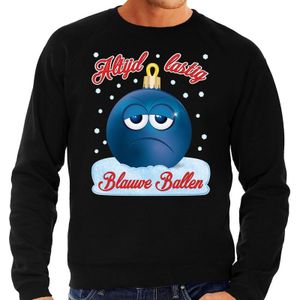 Foute kerstborrel sweater / kersttrui Blauwe ballen / blue balls zwart voor heren