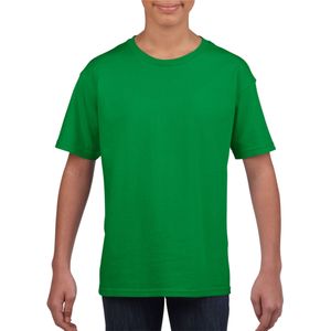 Basic kinder shirt voor meisjes en jongens met ronde hals groen van katoen