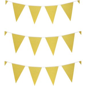 Party Vlaggenlijn - 3x - binnen - papier - glitter goud - 6 m - 25 vlaggetjes